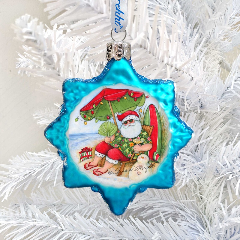 Santa on the Beach Mercury Glass Ornaments by Susan Winget – Christmas Decor – 776038-SW