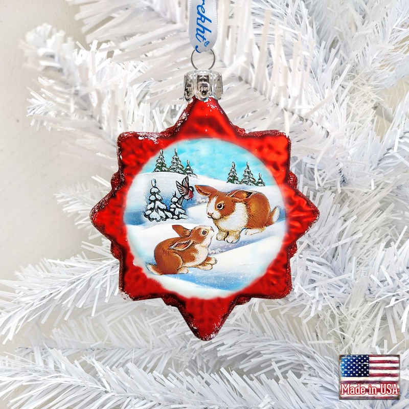 Santa Rabbits Mercury Glass Ornament by G. DeBrekht – Wildlife Holiday Decor – 771019