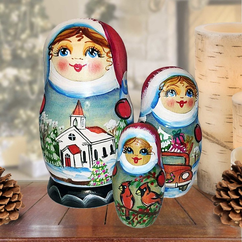 Showgirl Cathedral Matreshka Nesting Hand-Painted Doll Set of 3 by G. DeBrekht – Christmas Decor – 14734