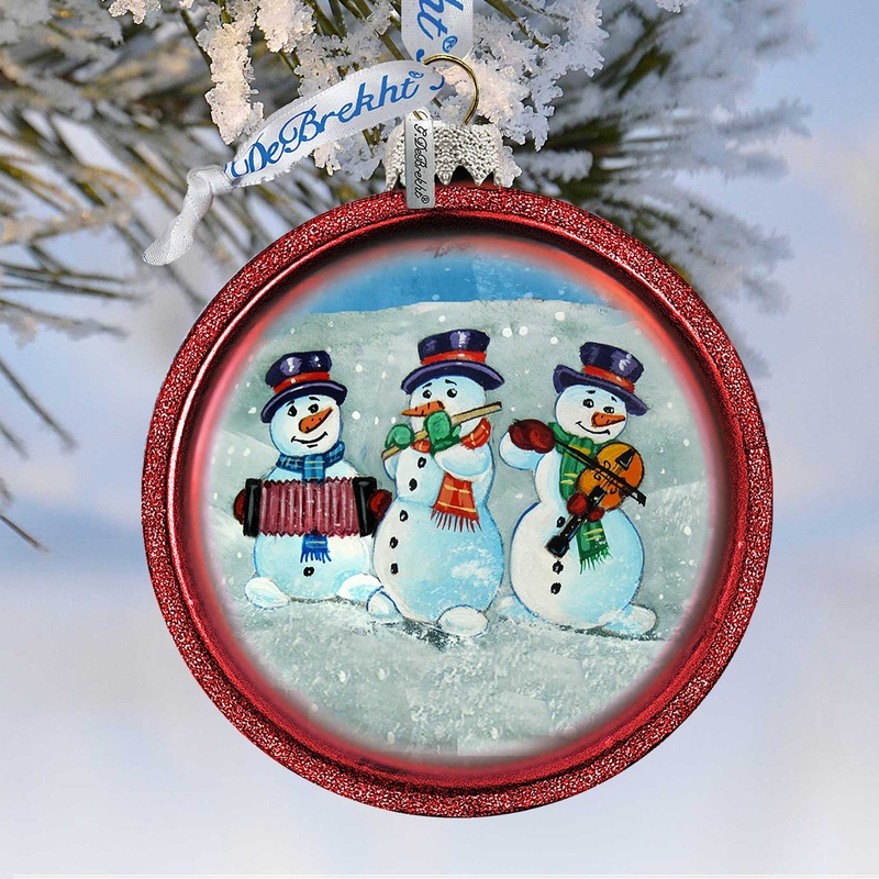 Snowman Glass Ornament by G. DeBrekht – Christmas Santa Snowman Decor – 764-013