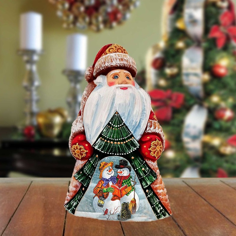 Snowman Winter Story Santa Hand-Painted WOODCARVED Figurine by G. DeBrekht – Christmas Santa Snowman Decor – 8208012