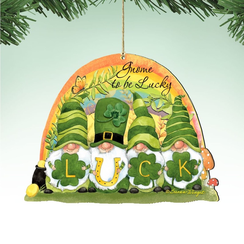 St Patrick’s Gnomes Wooden Ornaments by Susan Winget – Celtic Decor – 8471110-SW