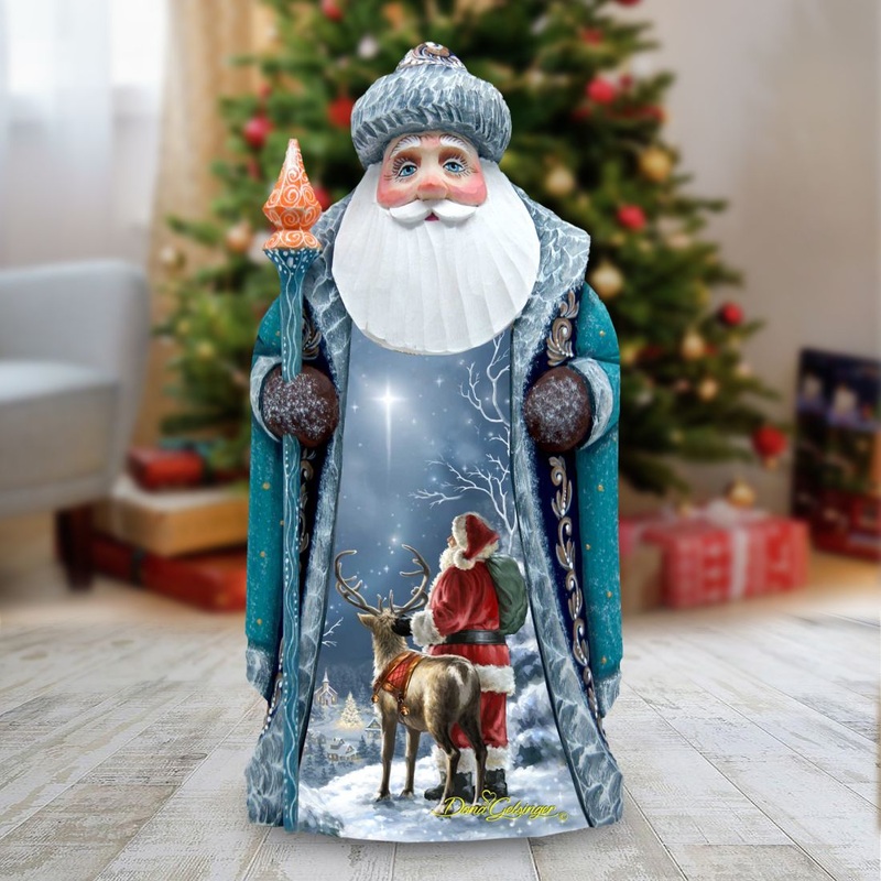 Starry Night Santa Hand-Painted WOODCARVED Figurine by D. Gelsinger – Christmas Decor – 242107-1713