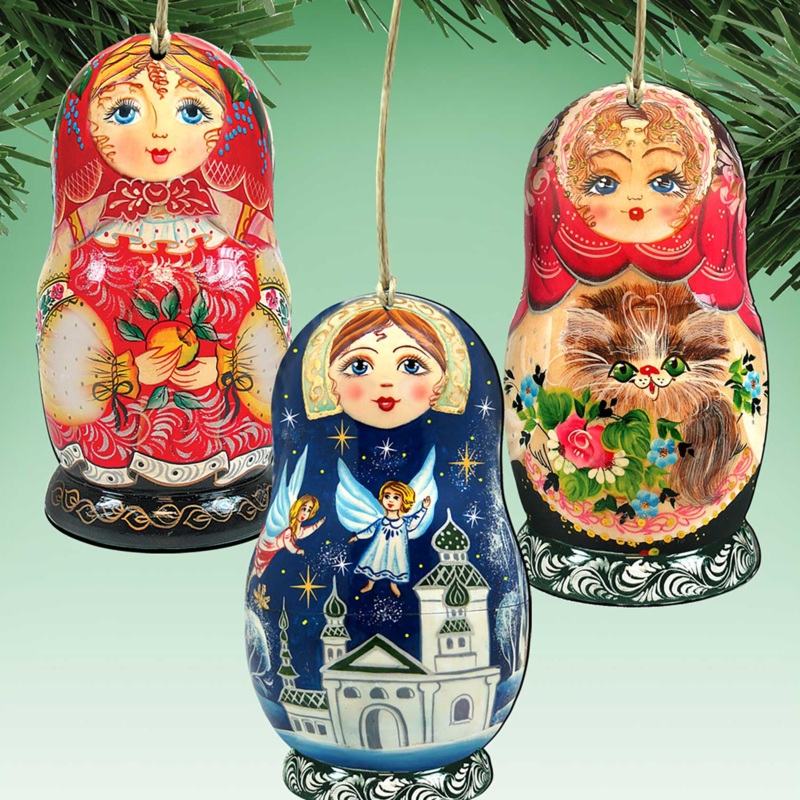 Story Dolls Wooden Ornaments Set of 3 by G. DeBrekht – Christmas Decor – 8100108S3