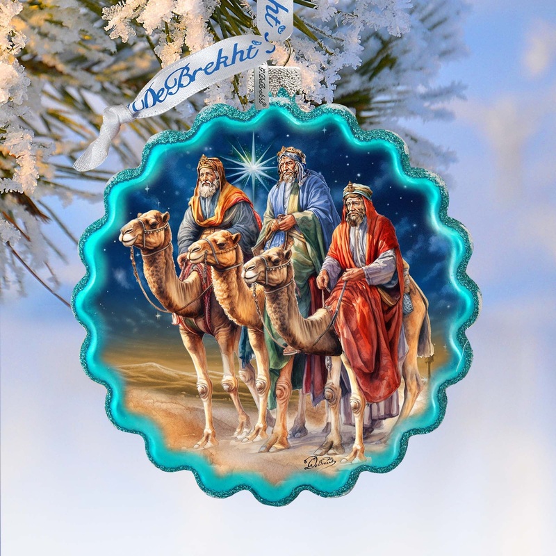Three Kings Wreath Glass Ornament by G. Debrekht – Nativity Holiday Dcor – 759-046