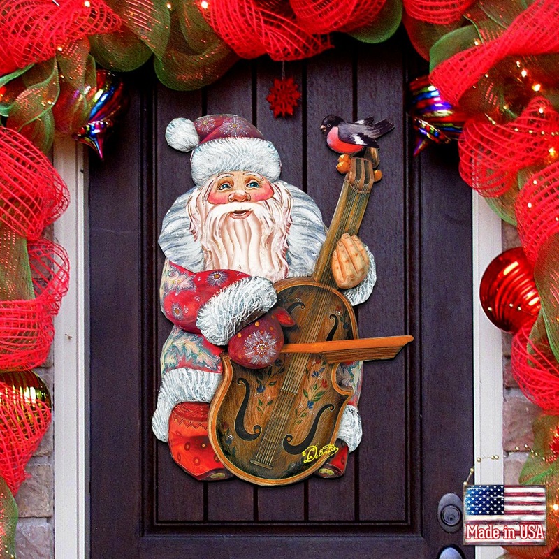 Violin Santa Christmas Door Decor by G. DeBrekht – Christmas Santa Snowman Decor – 8116210H