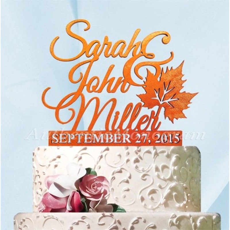 Wedding Cake Topper – Autumn Wedding Cake Topper – Custom NAMES & DAY to Remember, Wedding, Anniversary, Engagement #94244F