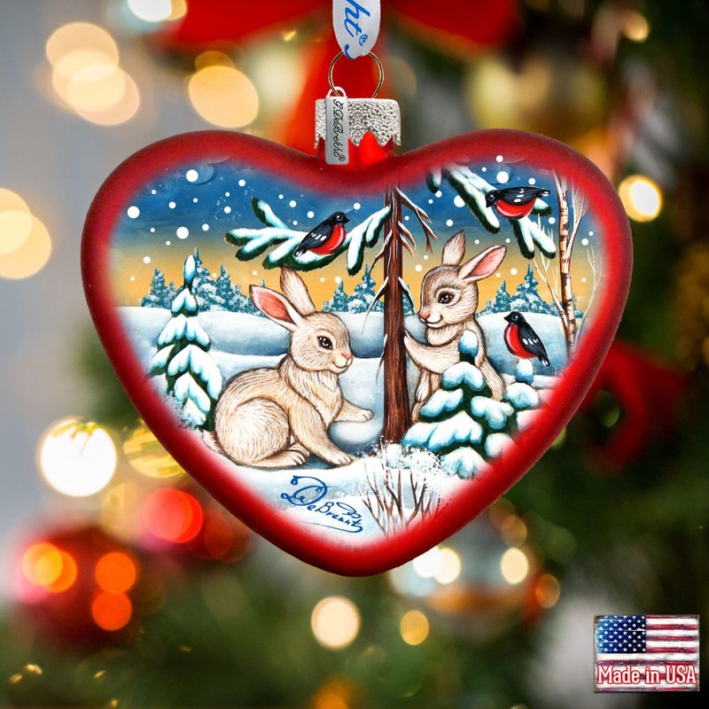 Bunny Play Glass Ornament by G. DeBrekht – Christmas Decor – 753-009