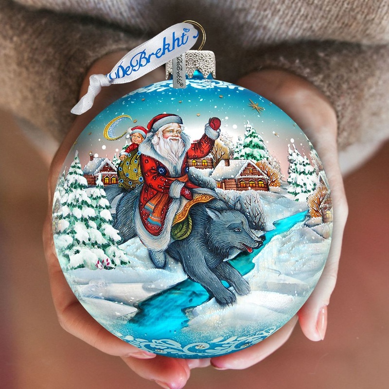 Christmas Arrival Fairytale Glass Ornament Limited Edition by G. DeBrekht – Christmas Santa Snowman Decor – 73866
