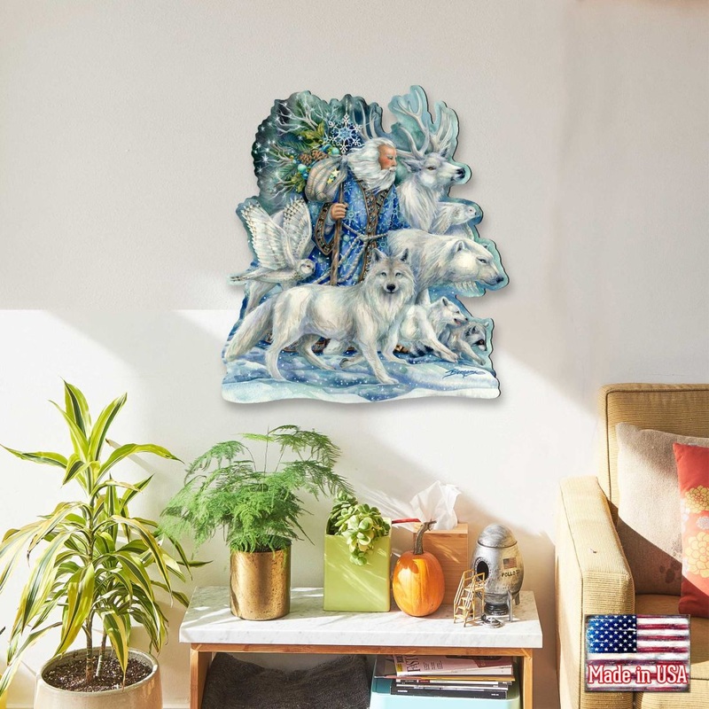Cool Winds Father Winter Animals Wall Art by J. Bergsma – Wildlife Holiday Decor – 8591862W-JB