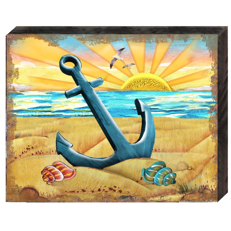 Decorated Anchor Wooden Wall Art – Coastal Holiday Decor – 8198521-2B