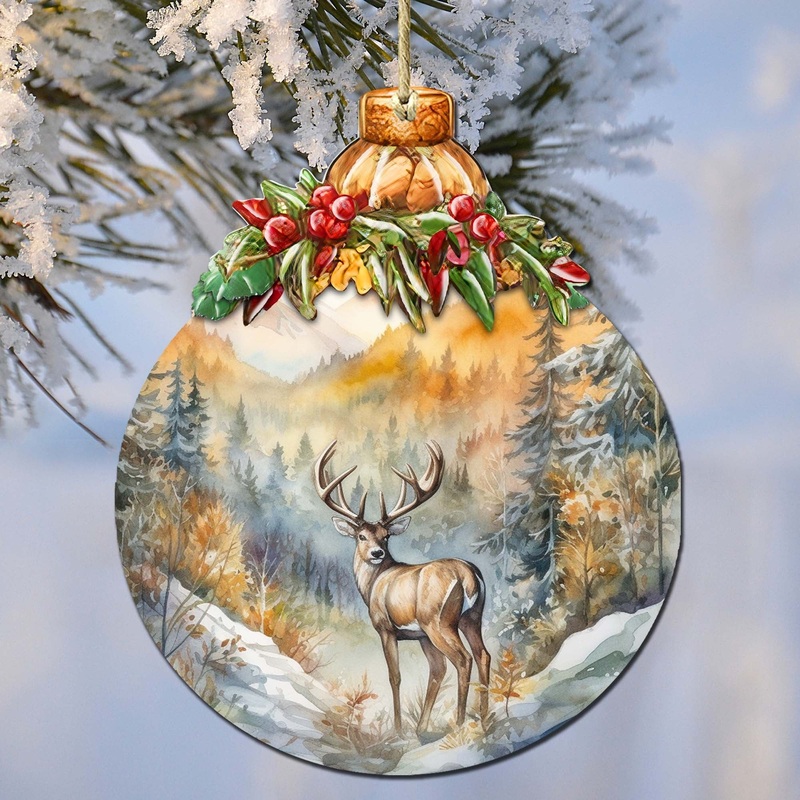 Elk in Mountain’s Nature Beauty Wooden Ornaments by  – Wildlife Holiday Decor – 870027