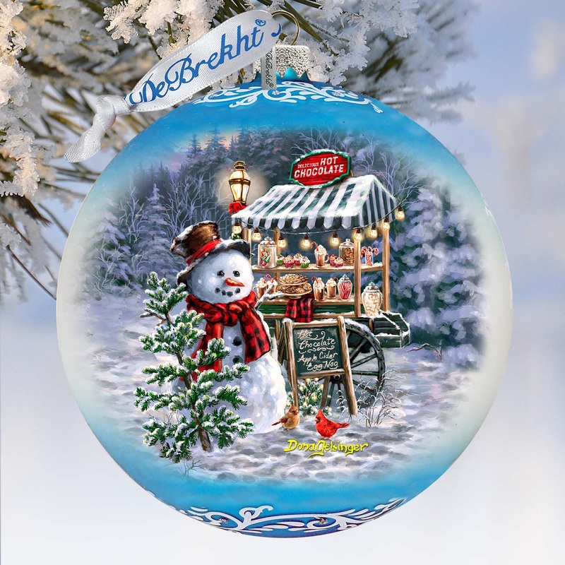 Hot Cocoa Magic – Frosty Fun Lg Glass Ornament by D. Gelsinger – Christmas Santa Snowman Decor – 73935-DG