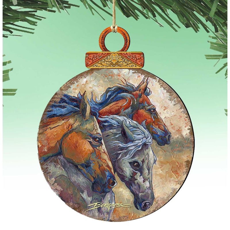 Let Them Run Horse Heads Wooden Ornaments by J. Bergsma – Wildlife Holiday Decor – 8591259-JB