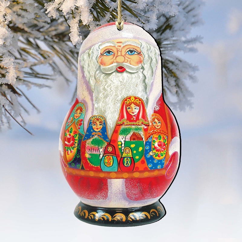 Matreshka Santa Doll Wooden Ornaments by G. DeBrekht – Christmas Santa Snowman Decor – 8110716