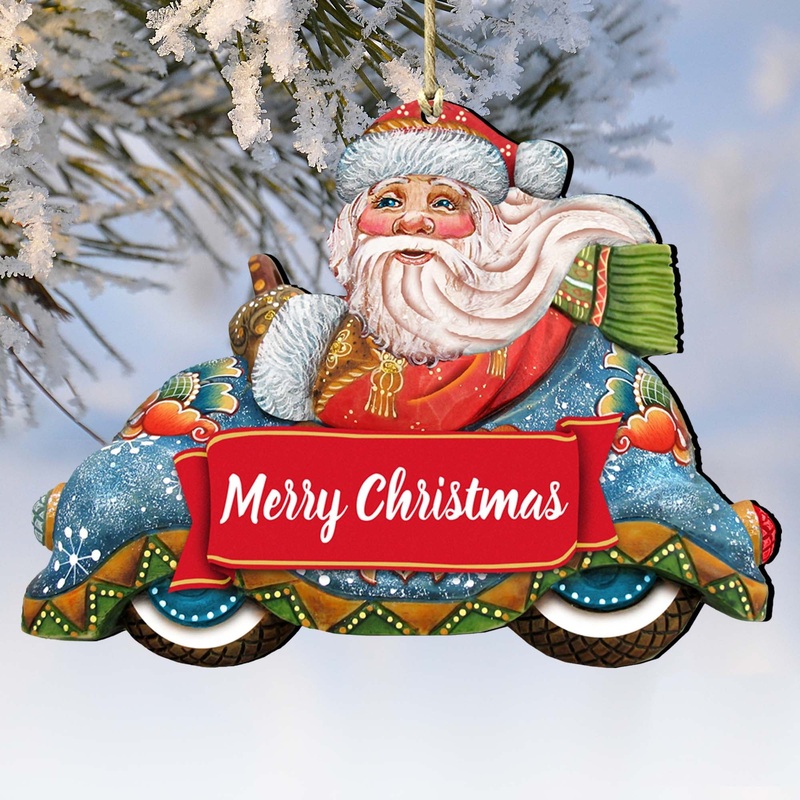 Merry Christmas Santa Wooden Ornaments by G. DeBrekht – Christmas Santa Snowman Decor – 8112045-2