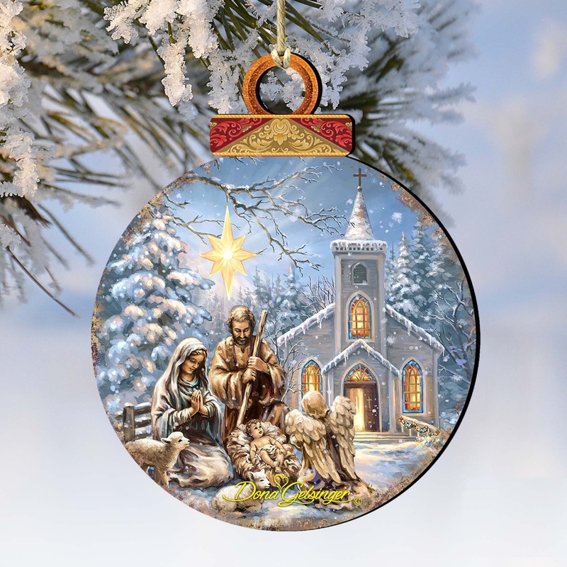 Nativity at The Chapel Wooden Ornaments by Gelsinger – Nativity Holiday Decor – 8021016-1606