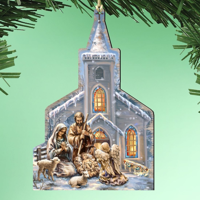 Nativity at The Chapel Wooden Ornaments – Tree Ornament by Gelsinger – Nativity Holiday Decor – 8161016-1606
