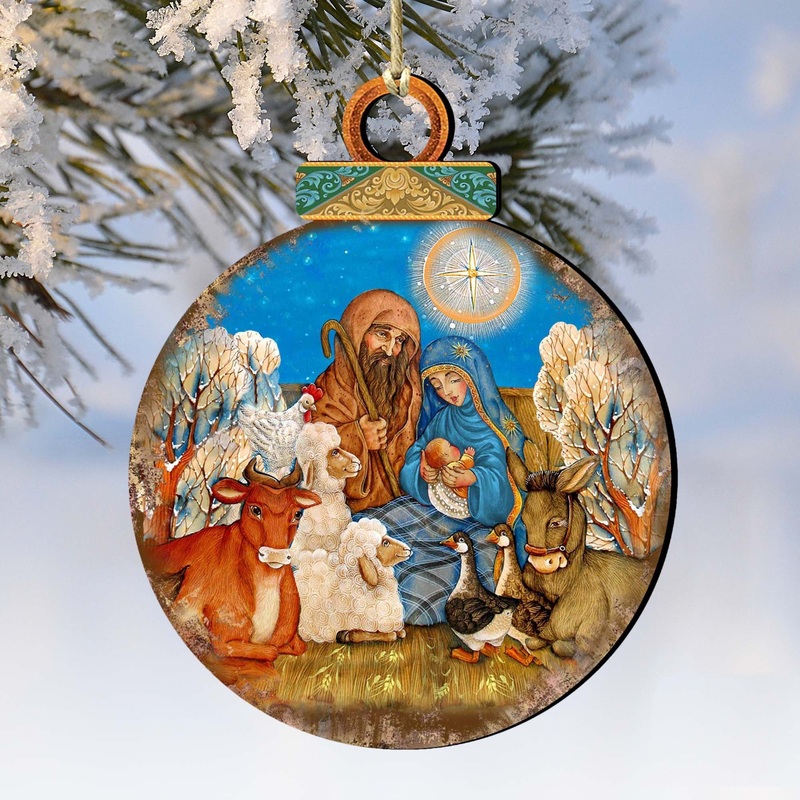 Nativity Ball Wooden Ornaments by Gelsinger – Nativity Holiday Decor – 8023852