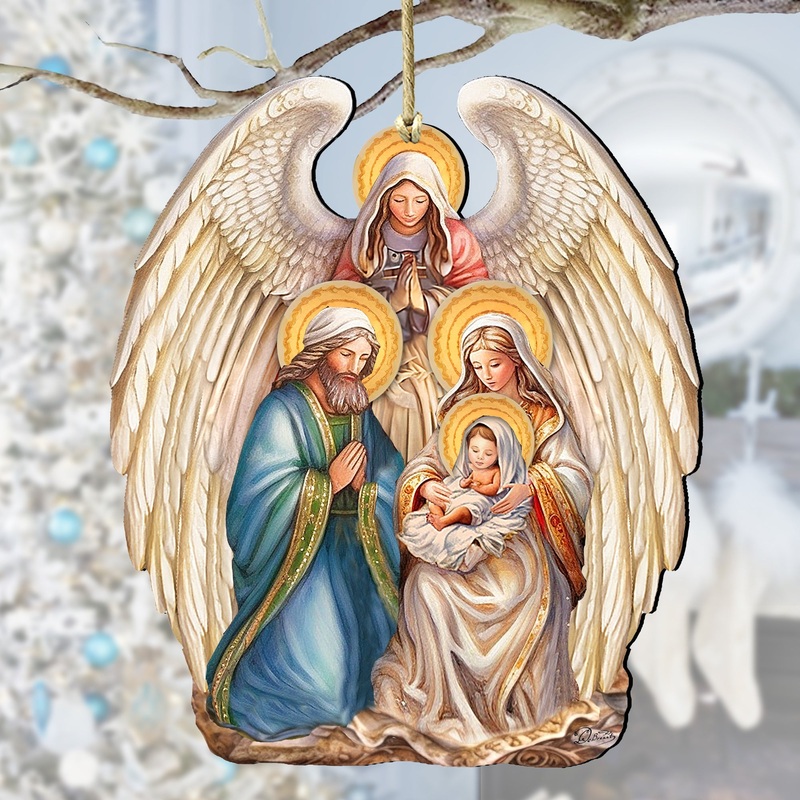 Nativity with Angel Wooden Ornaments by G. DeBrekht Christmas Decor – 8611056