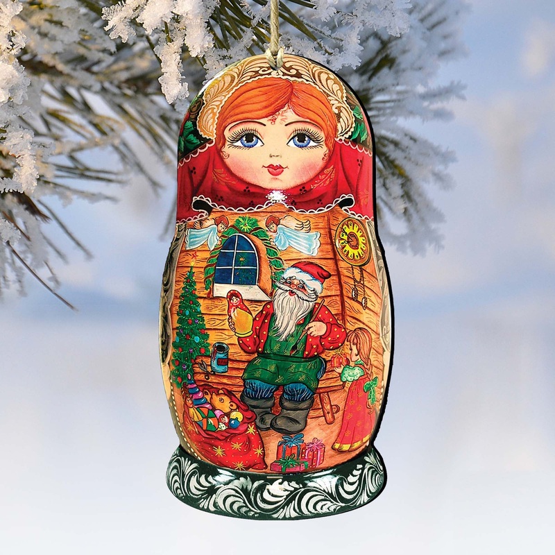 Nesting Doll Wooden Ornaments by G. DeBrekht – Christmas Santa Snowman Decor – 8115015