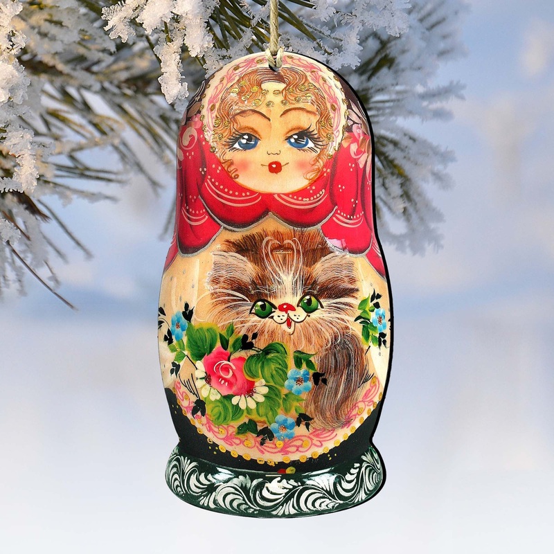 Nesting Doll Wooden Ornaments by G. DeBrekht – Christmas Santa Snowman Decor – 8115059
