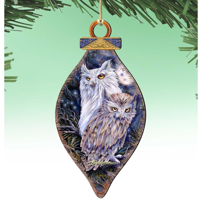Night Watch Owls Wooden Ornaments by J. Bergsma – Wildlife Holiday Decor – 8591902-JB