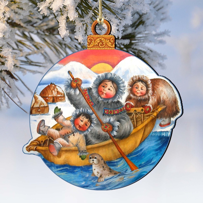 North Pole Santa Christmas Wooden Ornaments by G. DeBrekht – Christmas Santa Snowman Decor – 8117418
