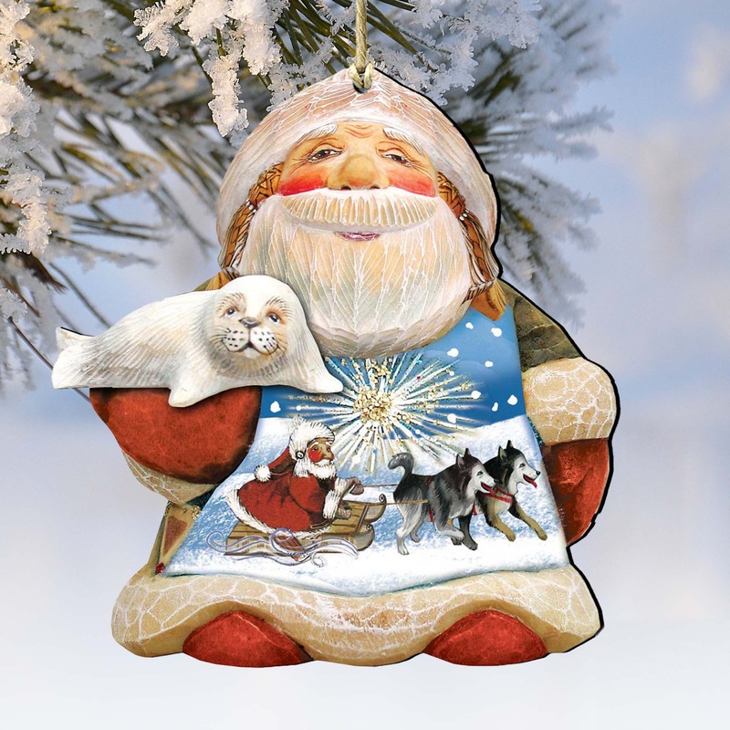 Northern Light Santa Wooden Ornaments by G. DeBrekht – Christmas Decor – 8151844