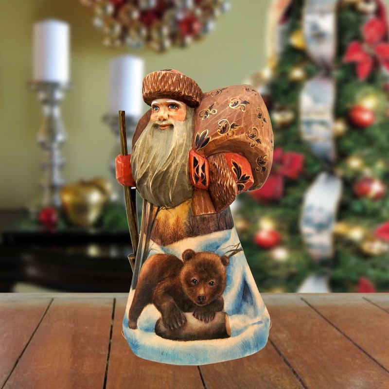 Nostalgic Bear Santa Hand-Painted WOODCARVED Masterpiece by G. DeBrekht – Wildlife Holiday Decor – 291725