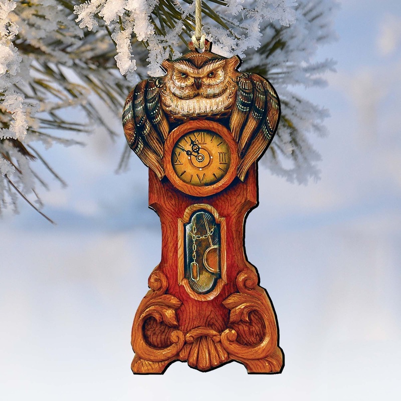 Owl Clock Wooden Ornaments Halloween by G. DeBrekht – Thanksgiving Halloween Decor – 8153311