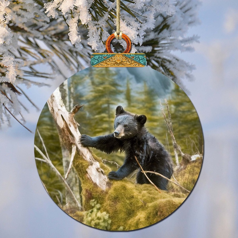 Playful Black Bear Cub Wooden Ornaments by  – Wildlife Holiday Decor – 870071