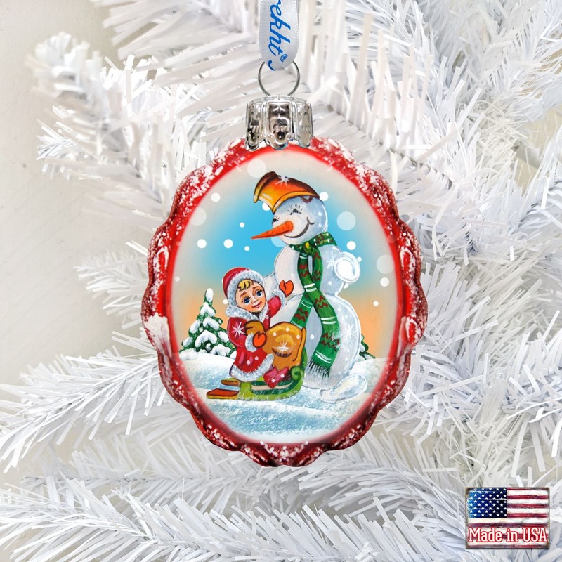 Playing with The Snowman Mercury Glass Ornament by G. DeBrekht – Christmas Santa Snowman Decor – 777383