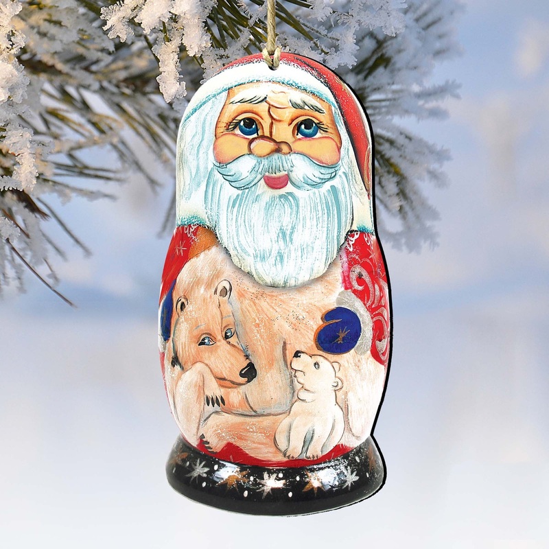 Polar Bear Santa Matreshka Wooden Ornaments by G. DeBrekht – Christmas Santa Snowman Decor – 8110718