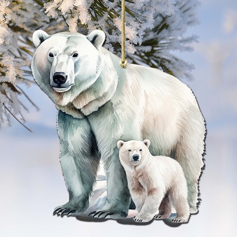 Polar Bear with Cub Wooden Ornaments by  – Wildlife Holiday Decor – 8710105-3