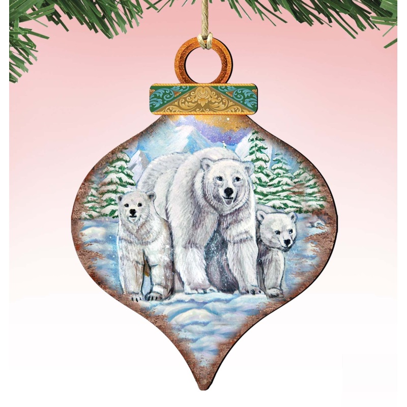 Polar Bears Drop Wooden Ornaments by Nature Wonders – Wildlife Holiday Decor – 8035215