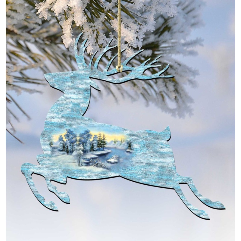 Prancing Deer Wooden Ornaments by G. DeBrekht – Wildlife Holiday Decor – 8198211-1