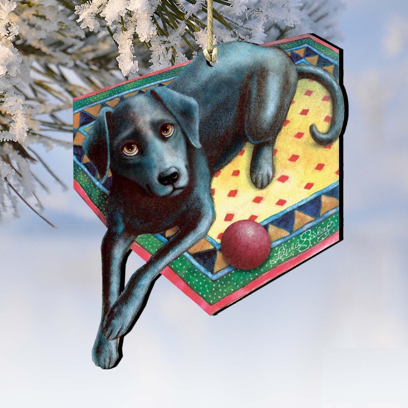 Ready When You Are Black Dog Wooden Ornaments by Laura Seeley – Pets Dog and Cats Decor – 8511017-LS