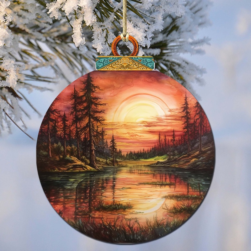Red Sunset in Alaska Wooden Ornaments by  – Wildlife Holiday Decor – 870077