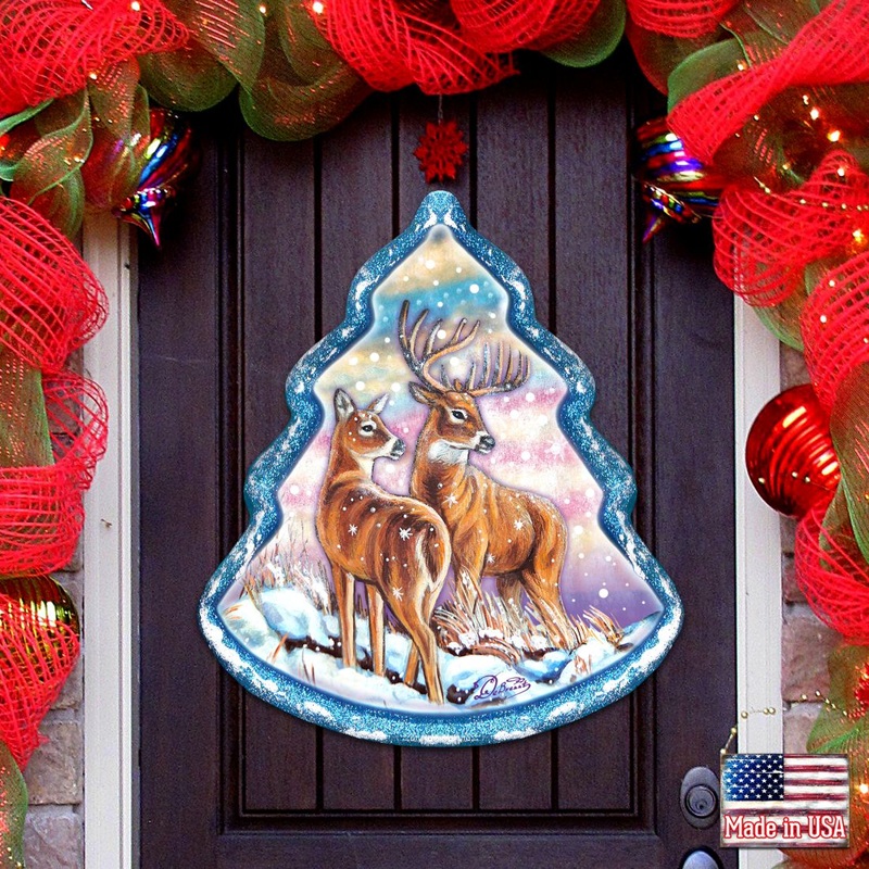 Reindeer Tree Wildlife Door Decor – G. DeBrekht – Wildlife Holiday Decor – 8176229H