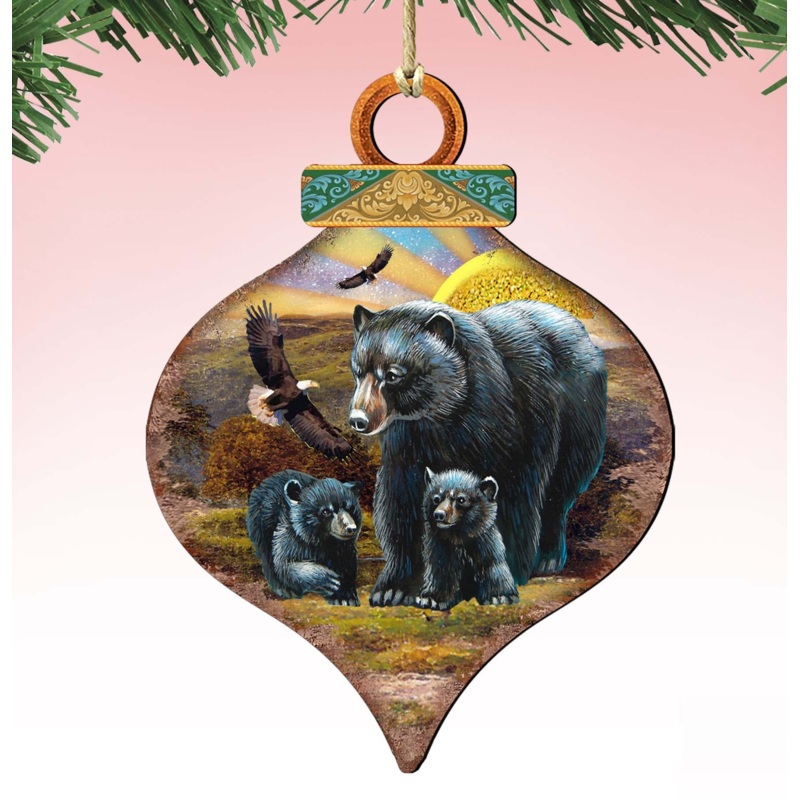 Rising Sun Bears Family Drop Wooden Ornaments by G. DeBrekht – Wildlife Holiday Decor – 8035214
