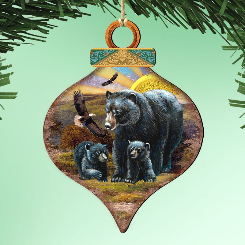 Rising Sun Bears Wooden Ornaments – Tree Ornament by G. DeBrekht – Wildlife Holiday Decor – 8015214