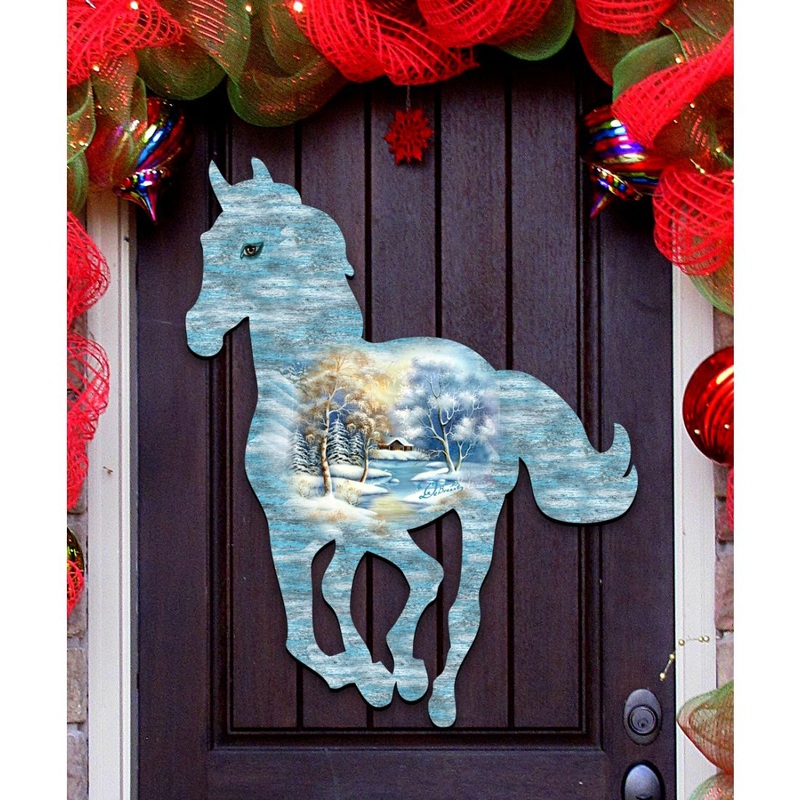 Running Horse Vintage Wildlife Door Decor – G. DeBrekht – Wildlife Holiday Decor – 8198155H