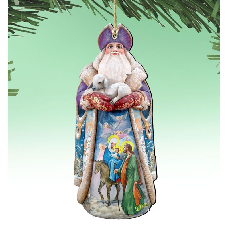 Santa and the Guardian Angels Wooden Ornaments by G. DeBrekht – Christmas Santa Snowman Decor – 811832