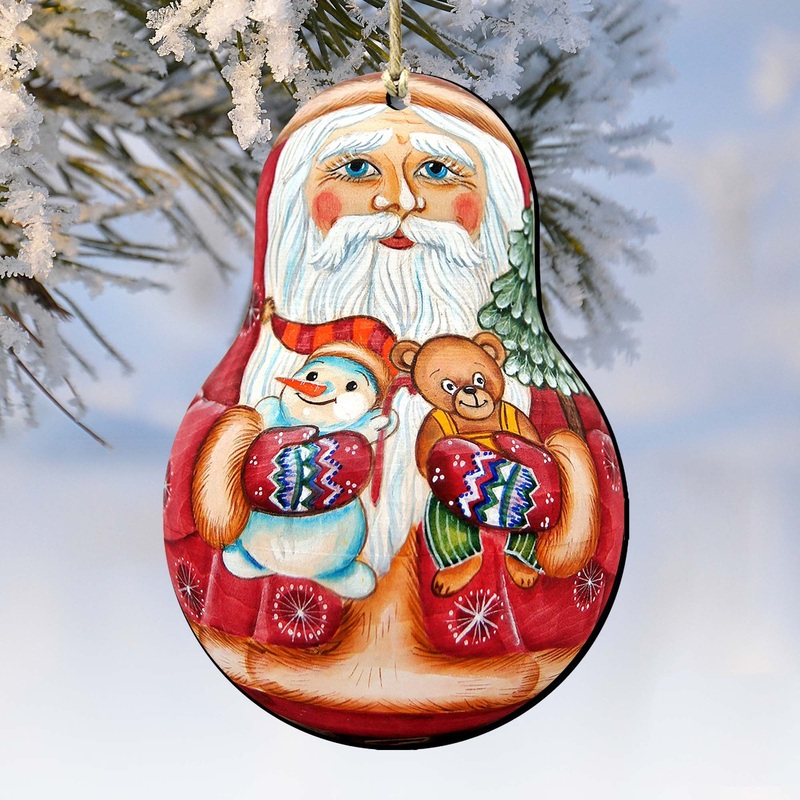 Santa Doll Christmas Wooden Ornaments by G. DeBrekht – Christmas Santa Snowman Decor – 8115011