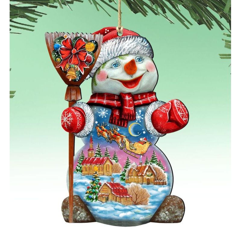 Santa in the Night Sky Wooden Ornaments by G. DeBrekht – Christmas Santa Snowman Decor – 818158
