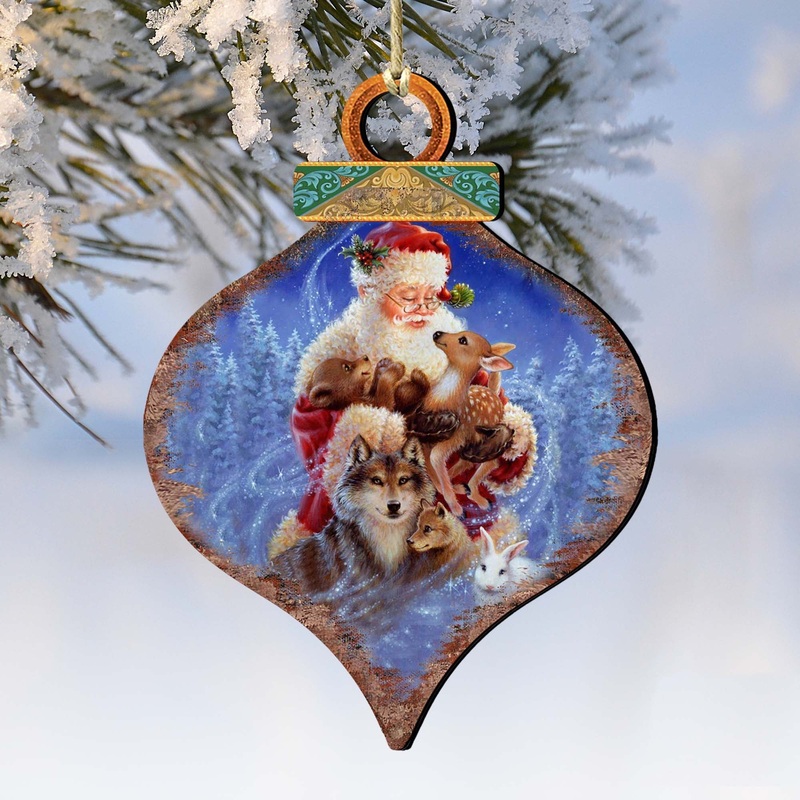 Santa Little Friends Drop Wooden Ornaments by Gelsinger – Christmas Santa Snowman Decor – 8031126-9914