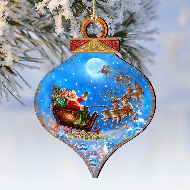 Santa Magical Flight Wooden Ornaments by Gelsinger – Christmas Santa Snowman Decor – 8031020-1314