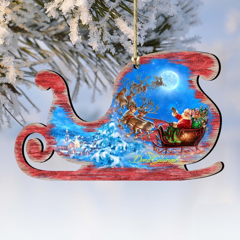 Santa Magical Flight Wooden Ornaments by Gelsinger – Christmas Santa Snowman Decor – 8161020-1314
