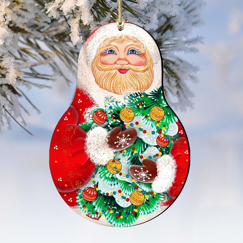 Santa Nesting Doll Wooden Ornaments by G. DeBrekht – Christmas Santa Snowman Decor – 8115011-2